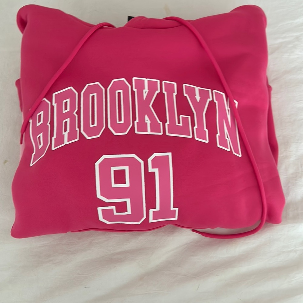 Shein pink hoodie. Says “BROOKLYN 91” Size small.